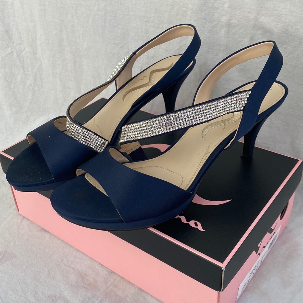 Nina - Navy rhinestone heels - size 9 1/2 M